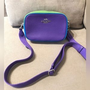 COACH Womens Mini Jamie Camera Bag In Leather, Sv/Sport Purple Multi